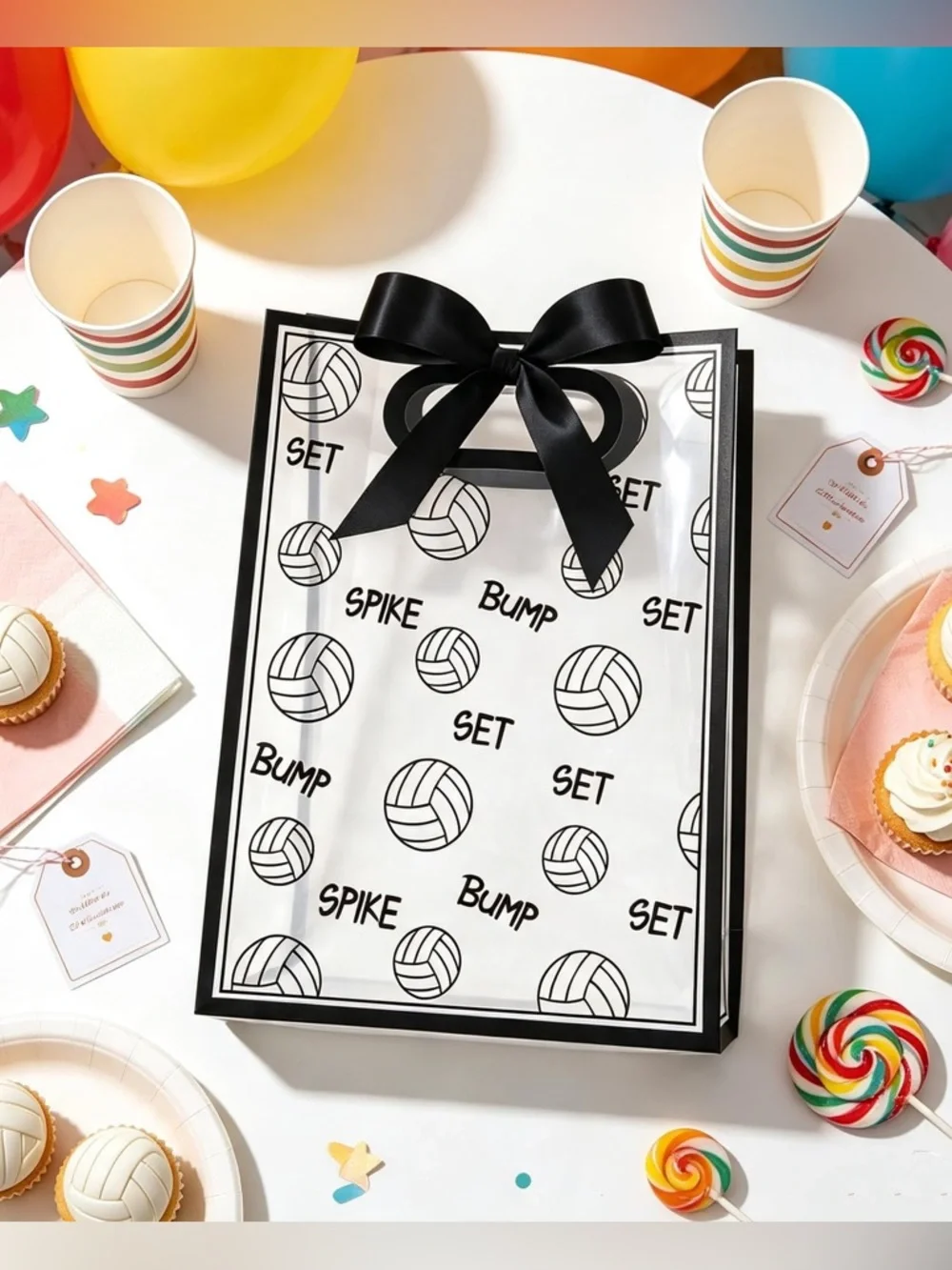 Volleyball Clear Goodie Bags with Black Ribbons